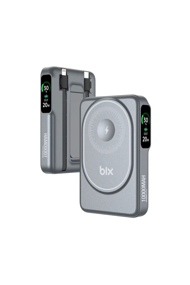 Tpb16 10.000 Mah Oled Ekranlı Manyetik Kablosuz Powerbank 20w Pd Hızlı Şarj Ve 15w Magsafe Gri